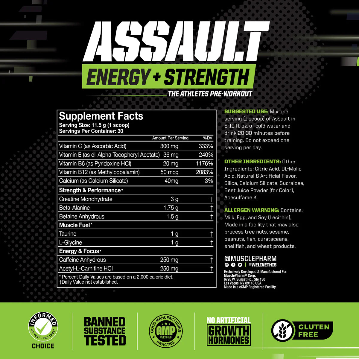 Muscle Pharm - Assault Energy + Strength 345 Gramos