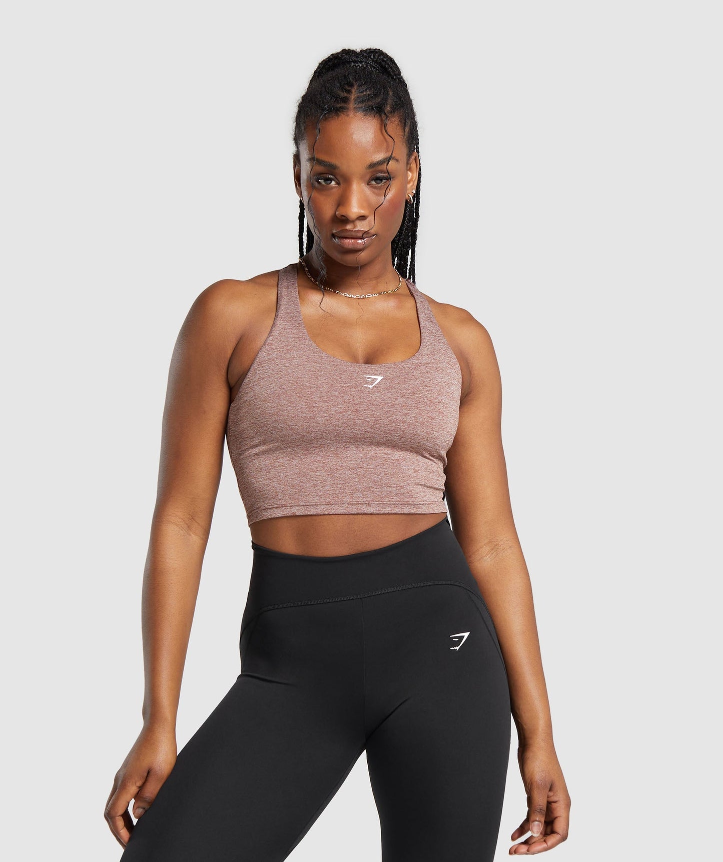 Marl Racer Crop Tank With Shelf