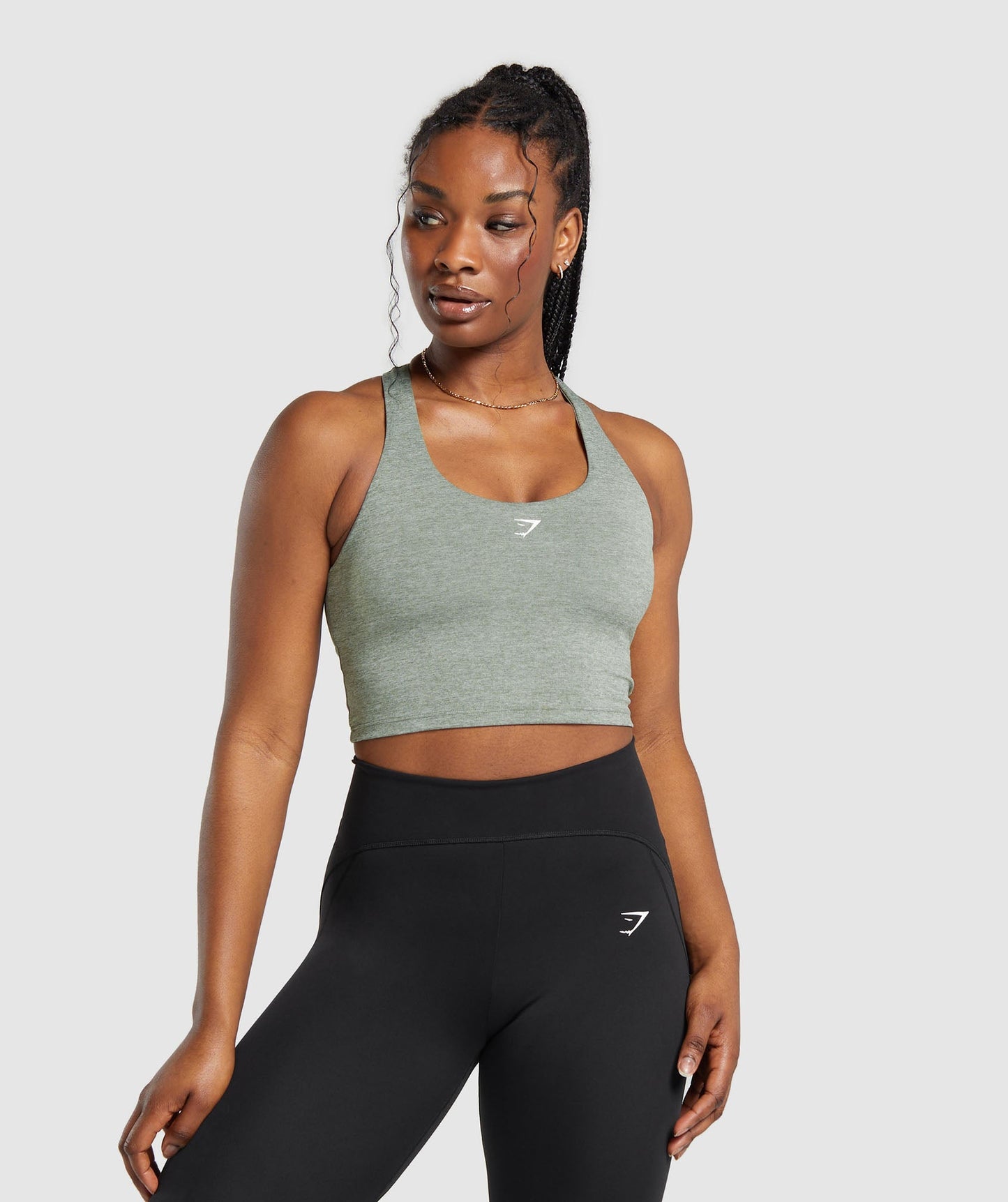 Marl Racer Crop Tank With Shelf